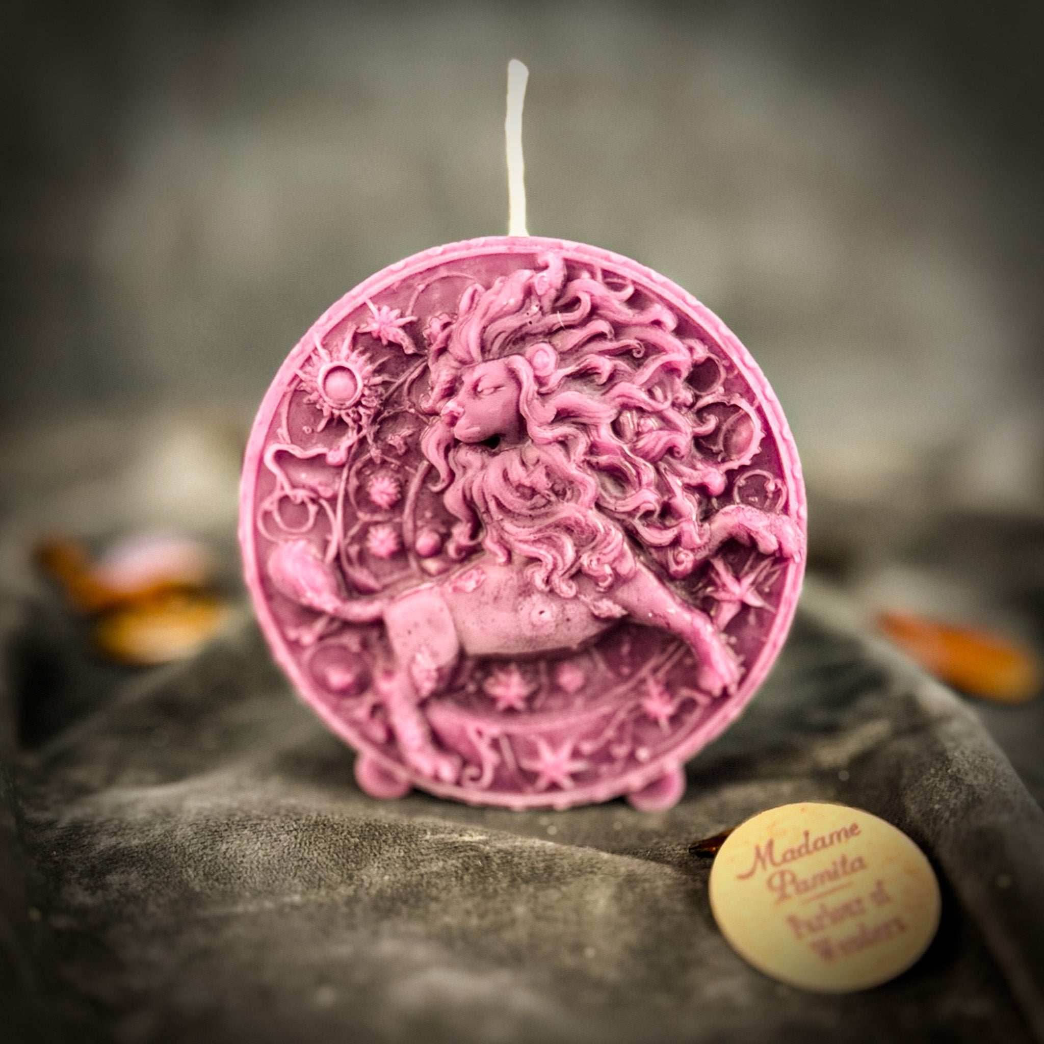 Beeswax Leo Lion Zodiac Spell Candle - Purple (Power)