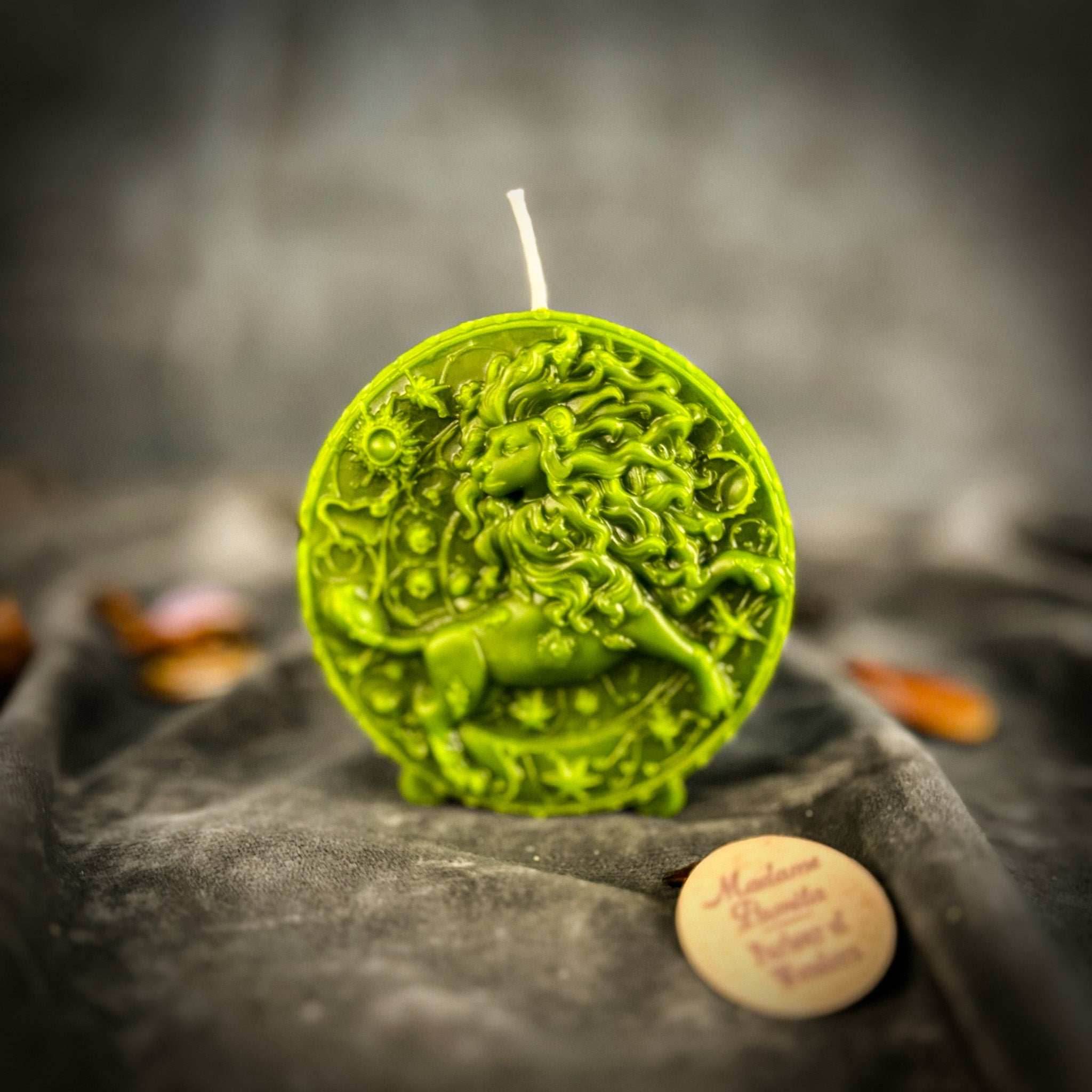 Beeswax Leo Lion Zodiac Spell Candle - Green (Prosperity)
