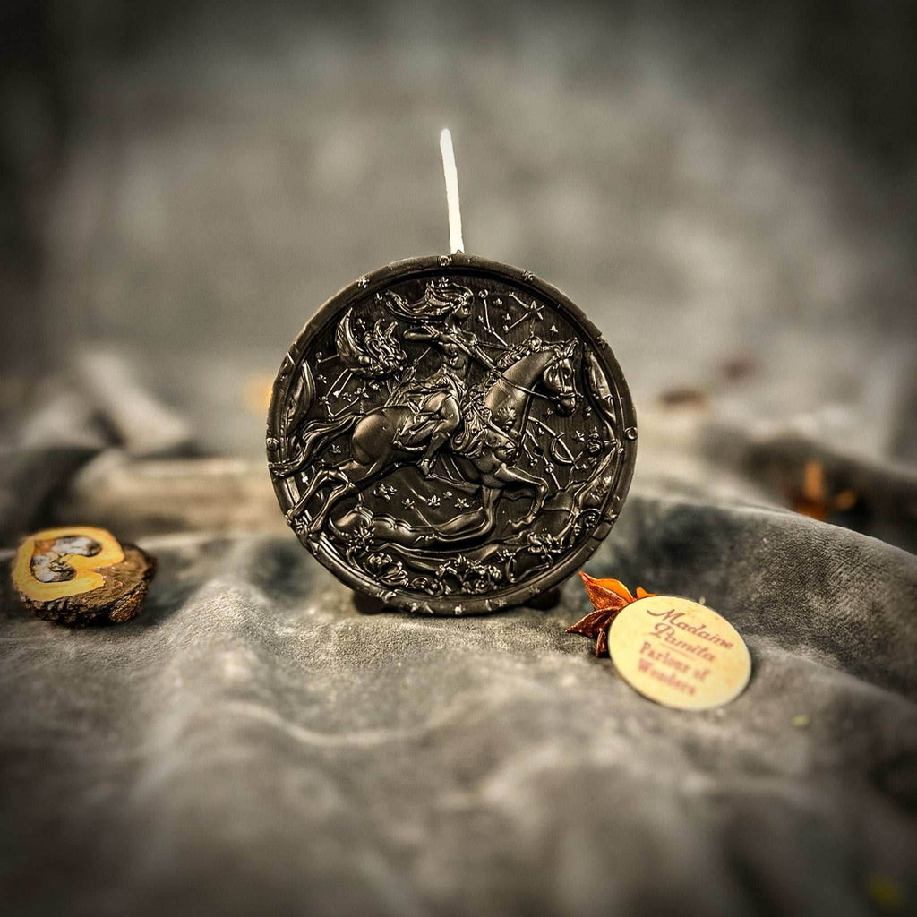 Beeswax Sagittarius Archer Zodiac Spell Candle - Black (Protection)
