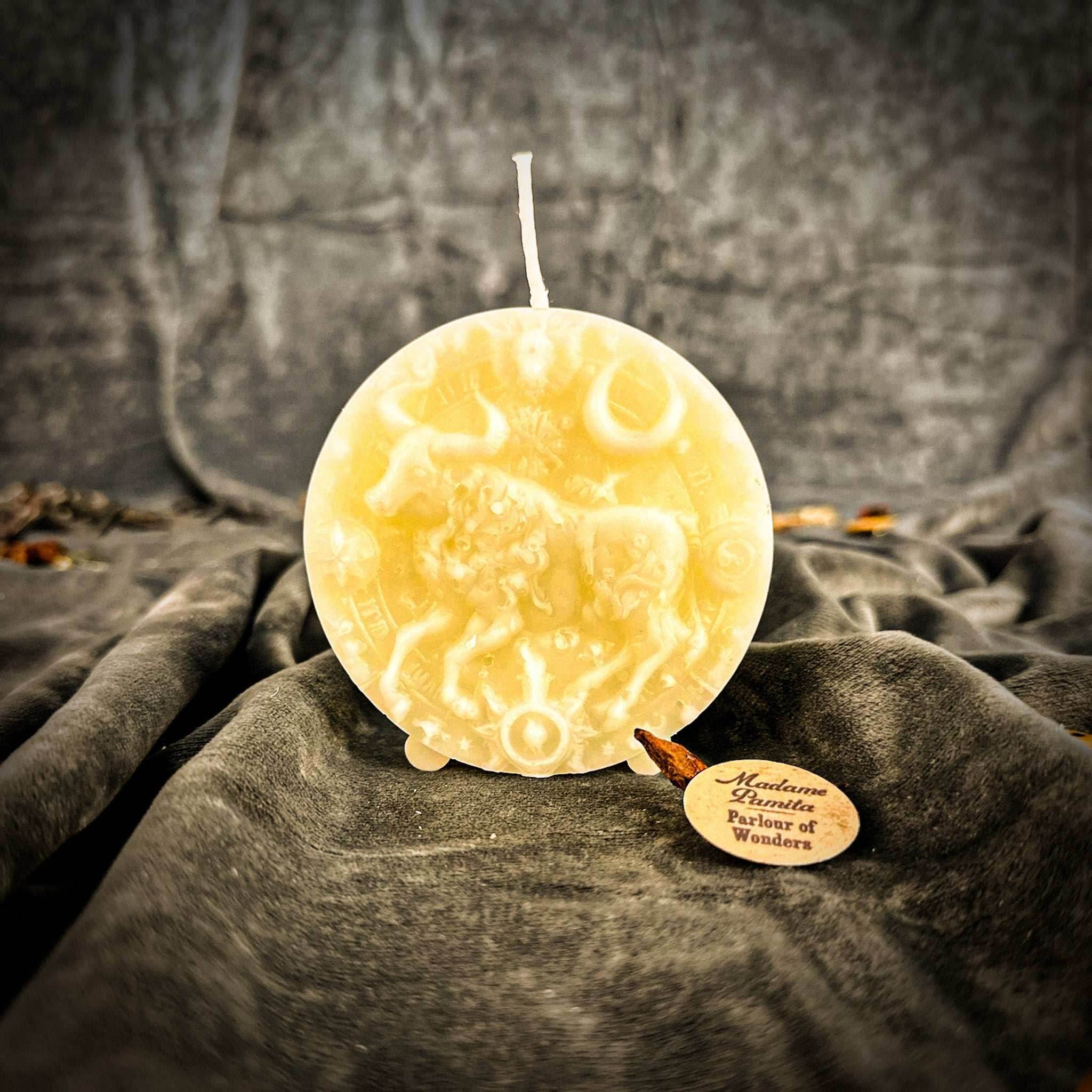 Beeswax Taurus Bull Zodiac Spell Candle - White (Blessing)
