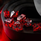 Blood Red Glitter Liquid Core Handmade Resin DND Dice Set - Full Set And Free Dice Box