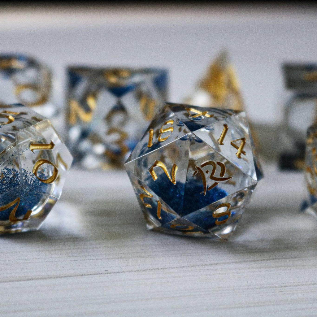 Blue Glitter Liquid Core Handmade Sharp Edge Resin DND Dice Set - 1 D20 (Not Full Set)