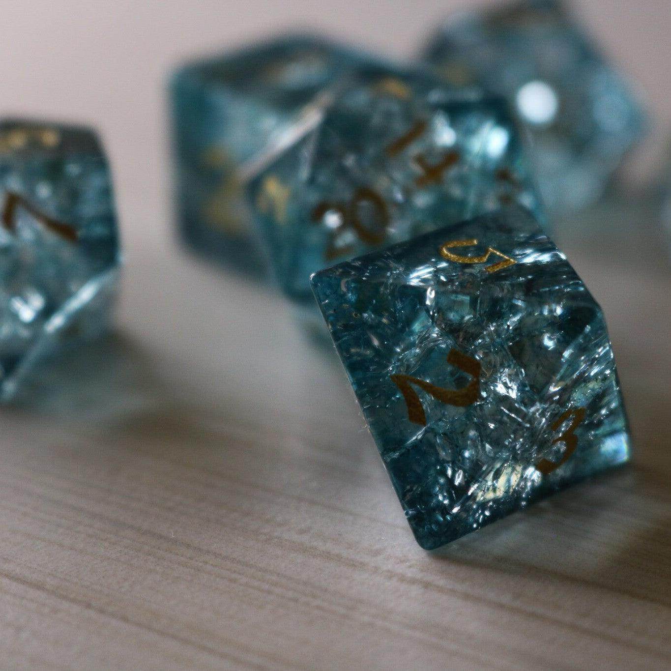 Blue Ocean Forge Fire Glass DND Dice Set - Full Set And Free Dice Box