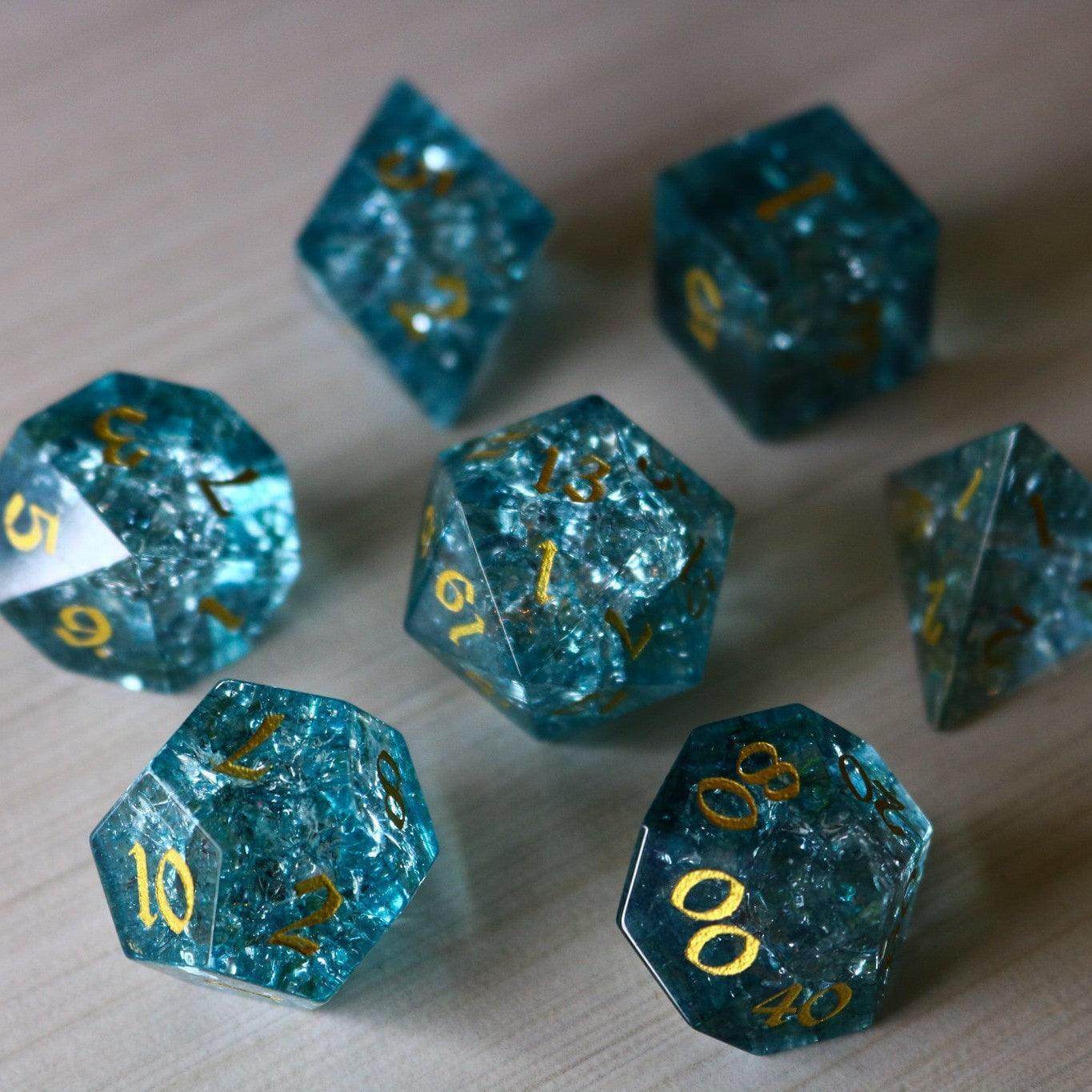 Blue Ocean Forge Fire Glass DND Dice Set - Full Set And Free Dice Box