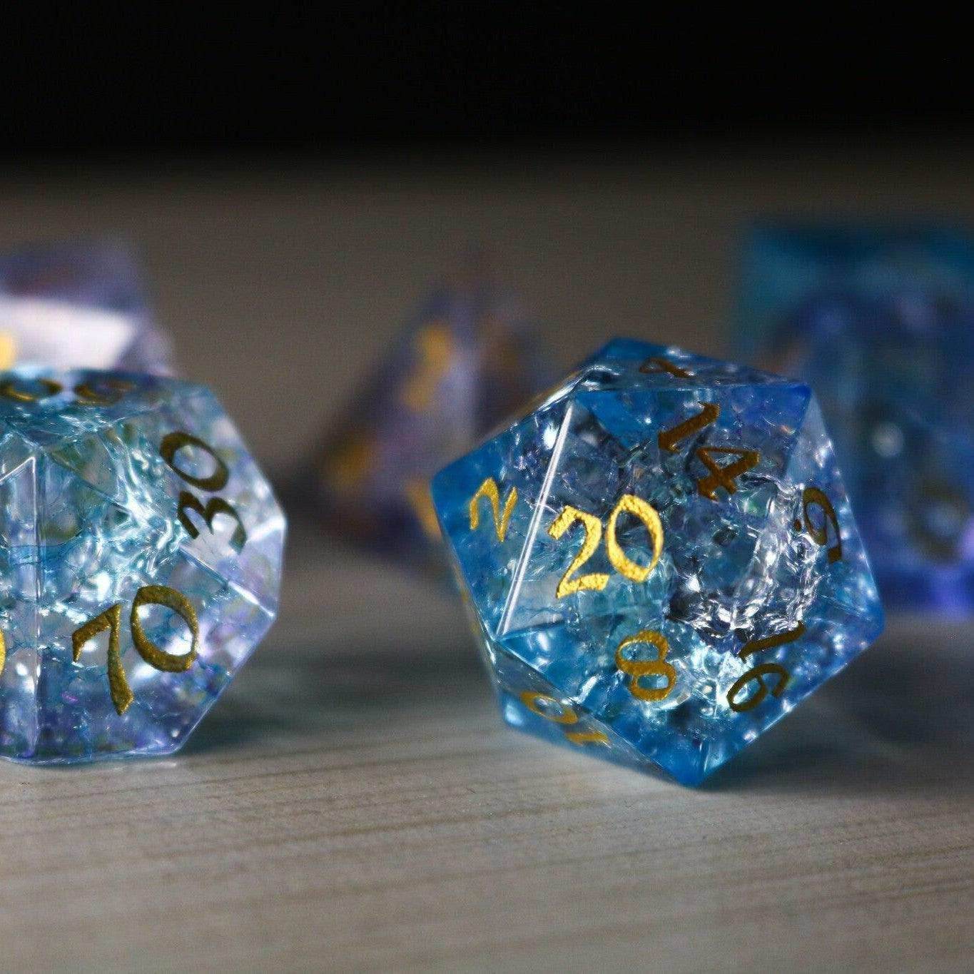 Blue Wing Forge Fire Glass DND Dice Set - Full Set and Free Dice Box