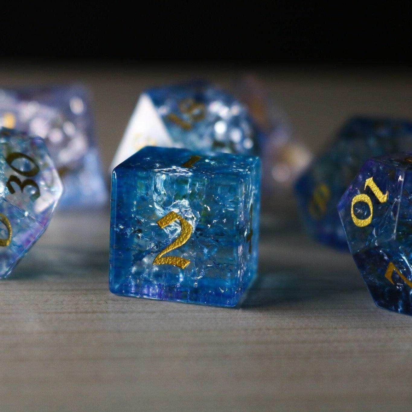 Blue Wing Forge Fire Glass DND Dice Set - Full Set and Free Dice Box
