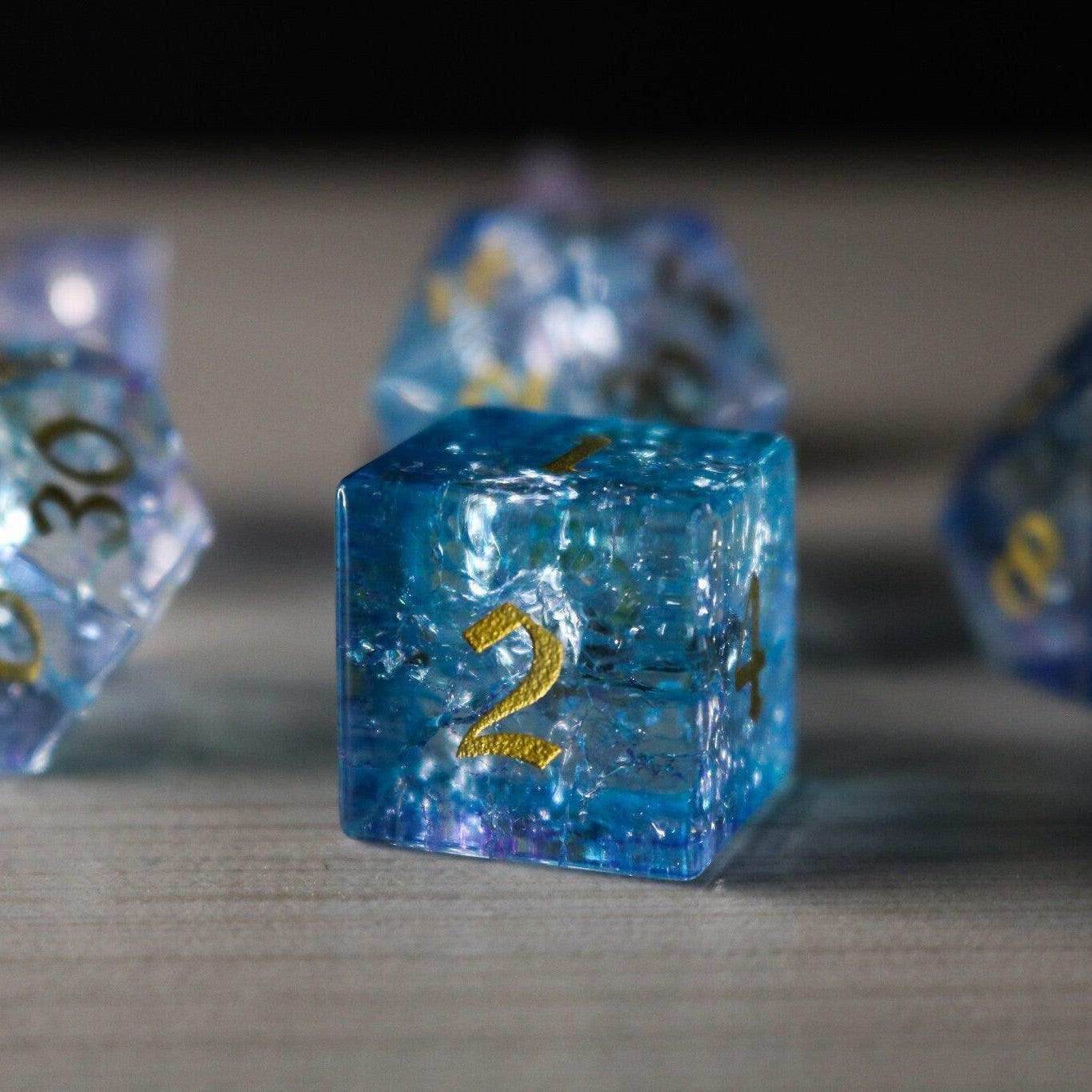 Blue Wing Forge Fire Glass DND Dice Set - Full Set and Free Dice Box
