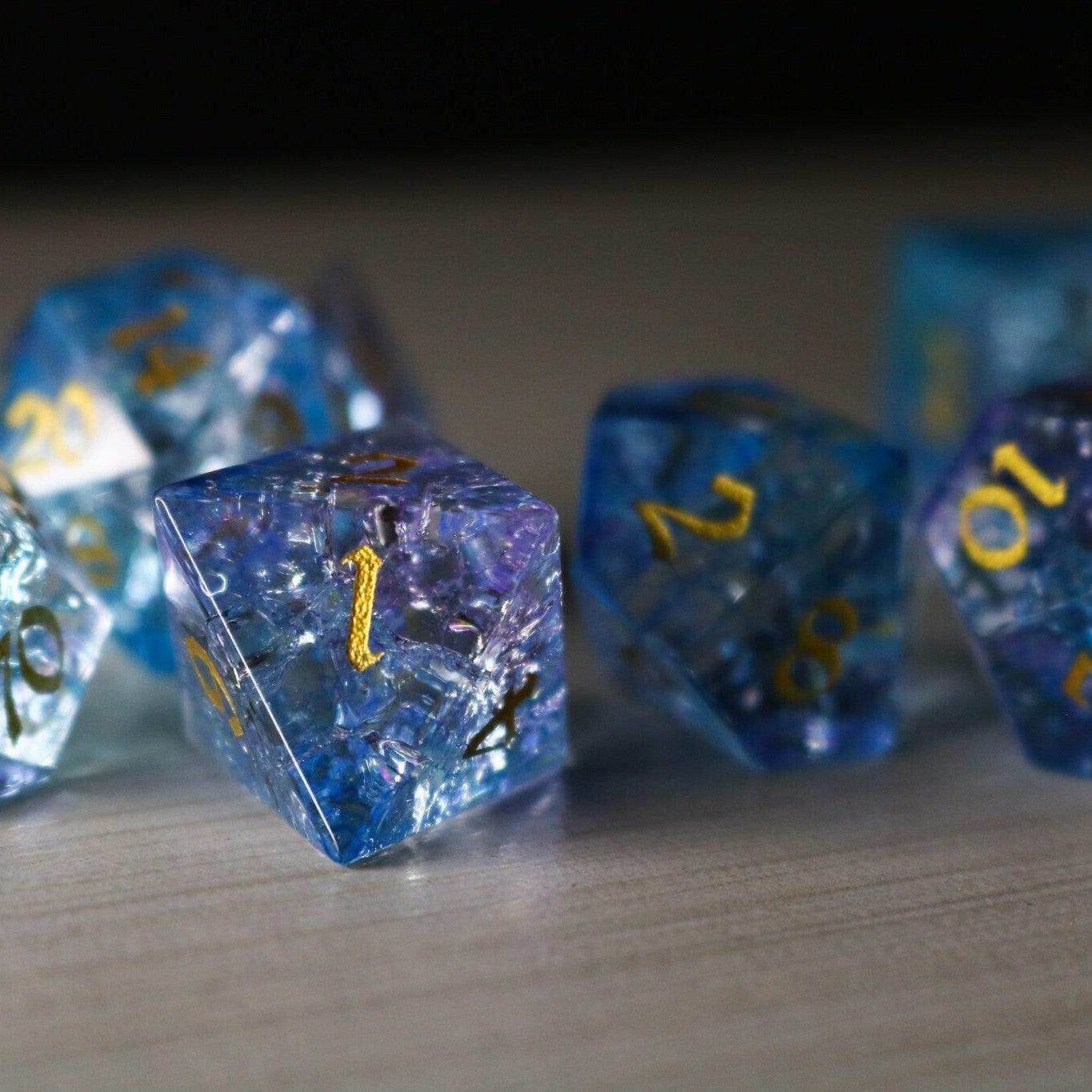 Blue Wing Forge Fire Glass DND Dice Set - Full Set and Free Dice Box