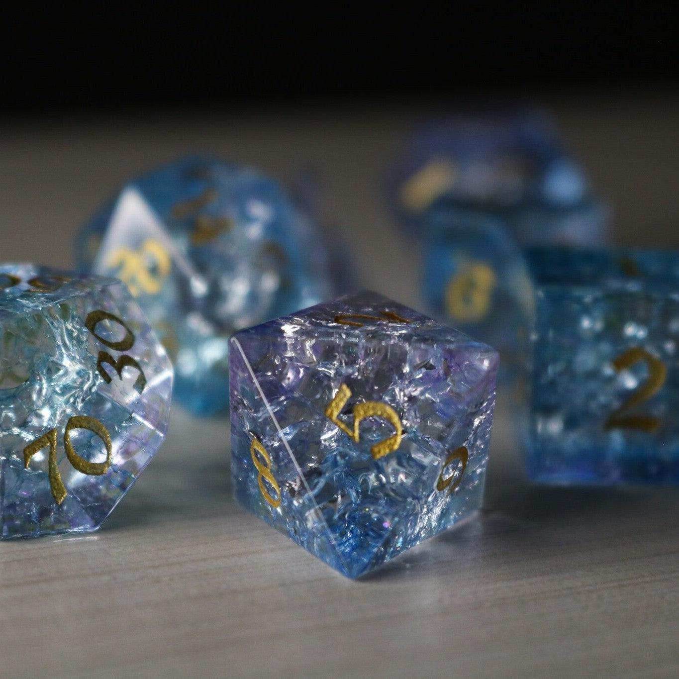 Blue Wing Forge Fire Glass DND Dice Set - Full Set and Free Dice Box