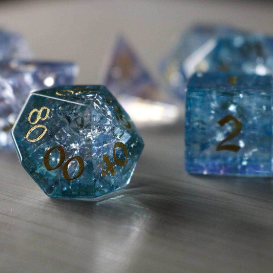 Blue Wing Forge Fire Glass DND Dice Set - Full Set and Free Dice Box