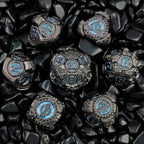Steampunk - Blue Fluorescent Black Gear Metal DND Dice Set