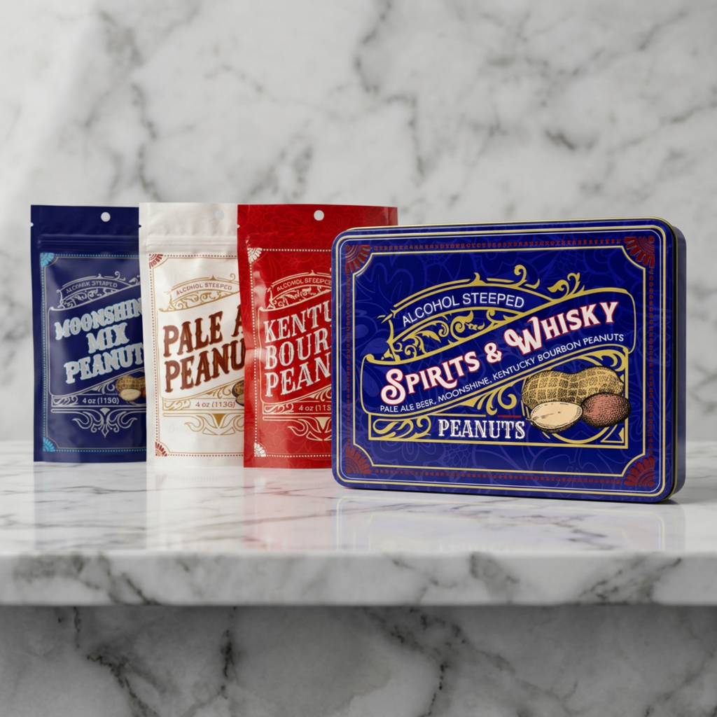 Spirits & Whisky Peanuts Men's Gift Tin – 3 Gourmet Flavors | Moonshine, Pale Ale & Bourbon Peanuts