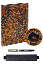 DND Notebook Journal - 200 Pages with 3D Bronze Dragon including Pen & Pen Holder