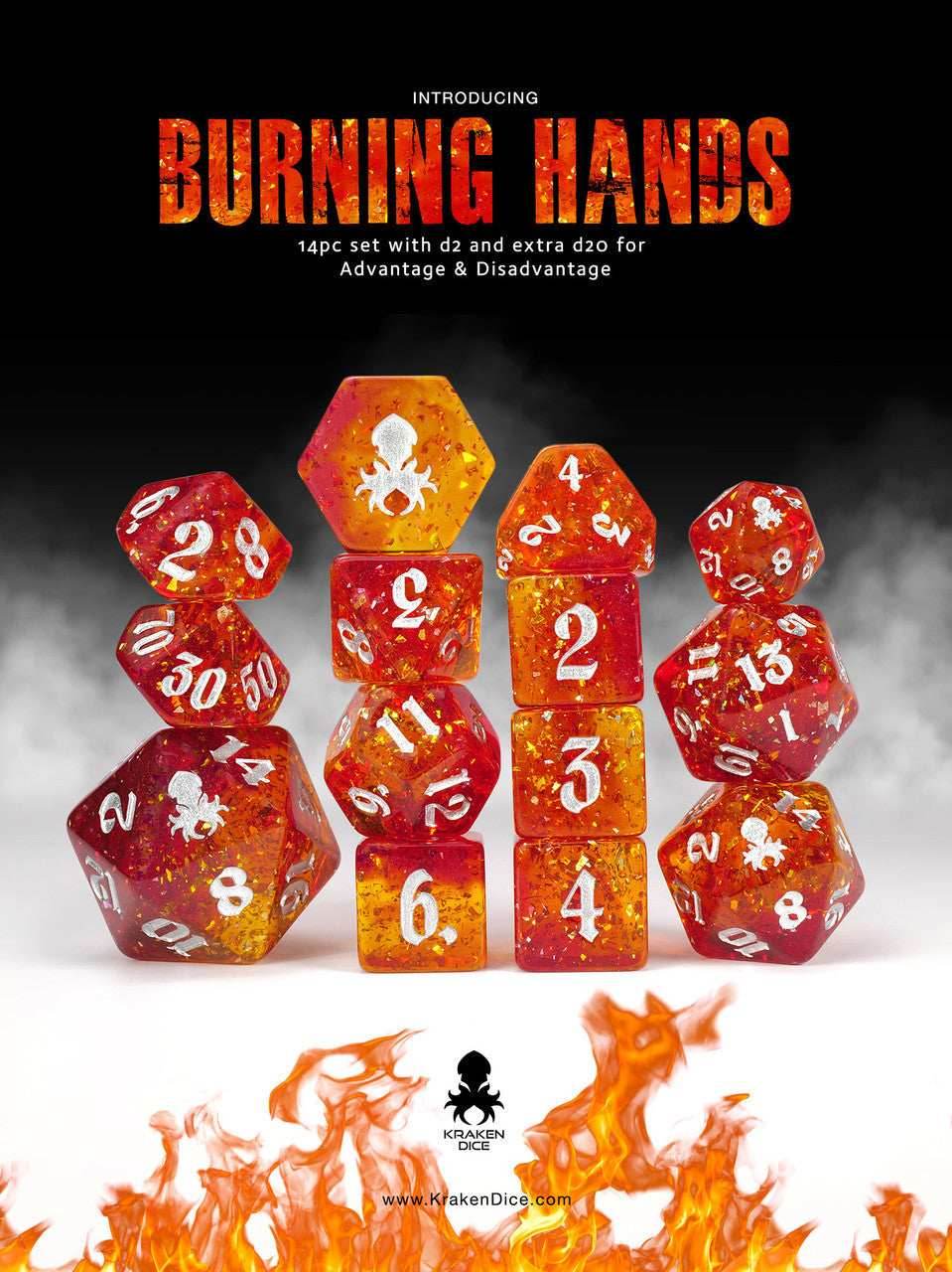 Kraken Dice Holo Foil 14pc TTRPG Dice Set - Burning Hands