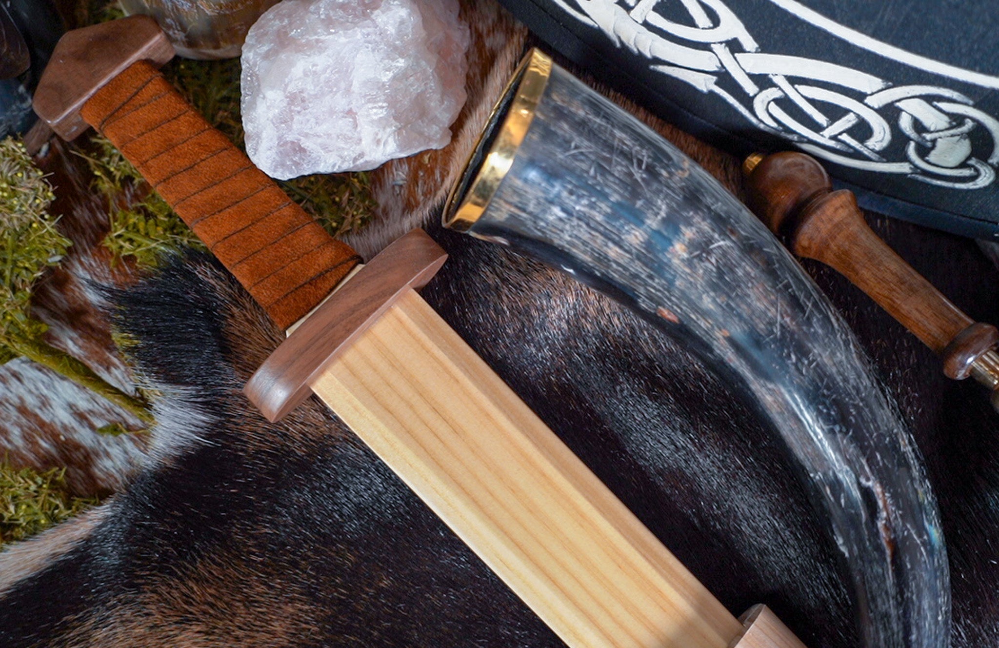 Large Wood Replica Viking Sword with Norse Motif