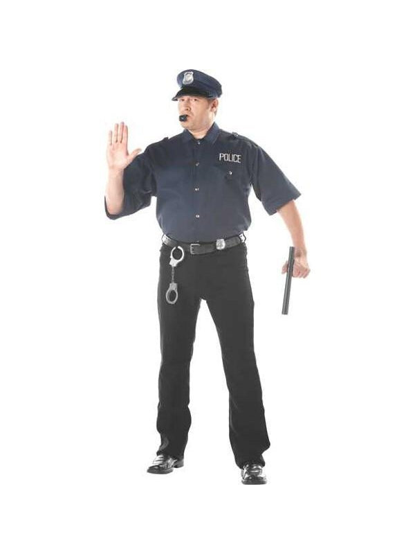 Adult Plus Size Cop Shirt And Hat Costume