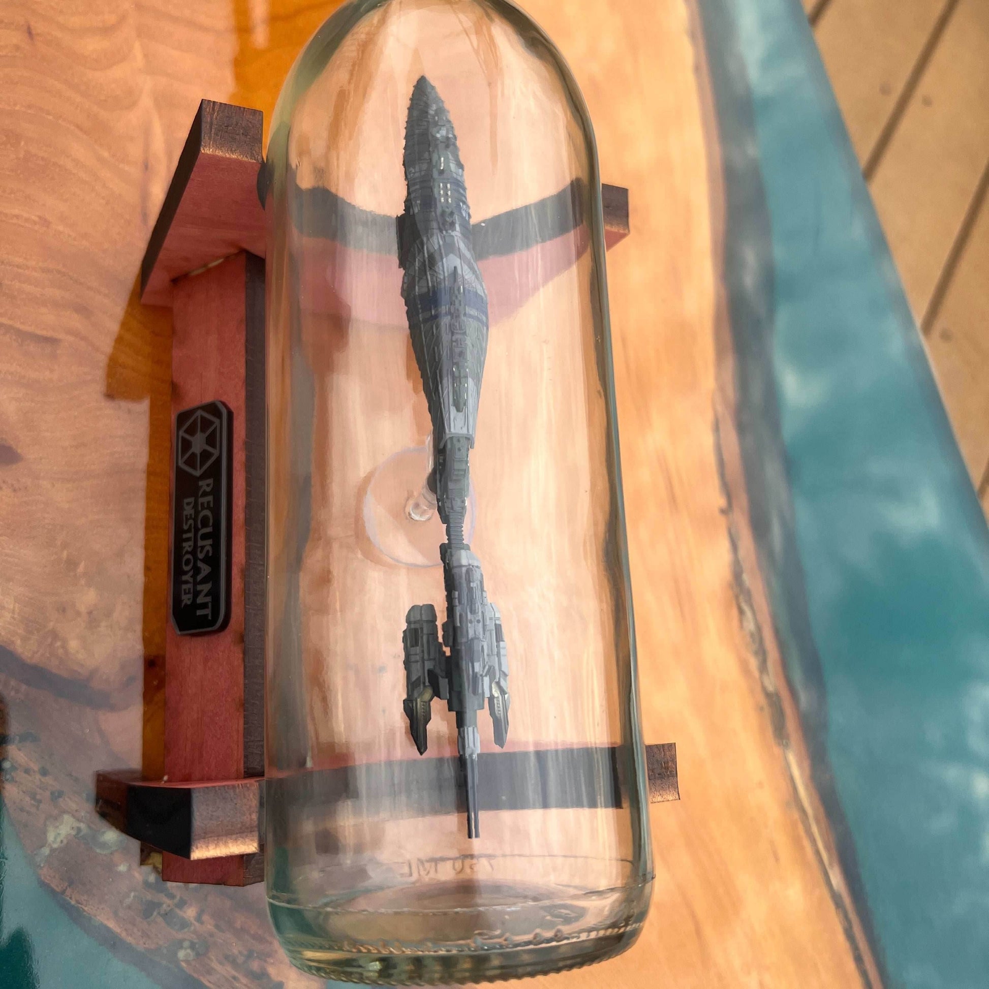 Star Wars Separatist Recusant Destroyer in a Wine Bottle - With Stand