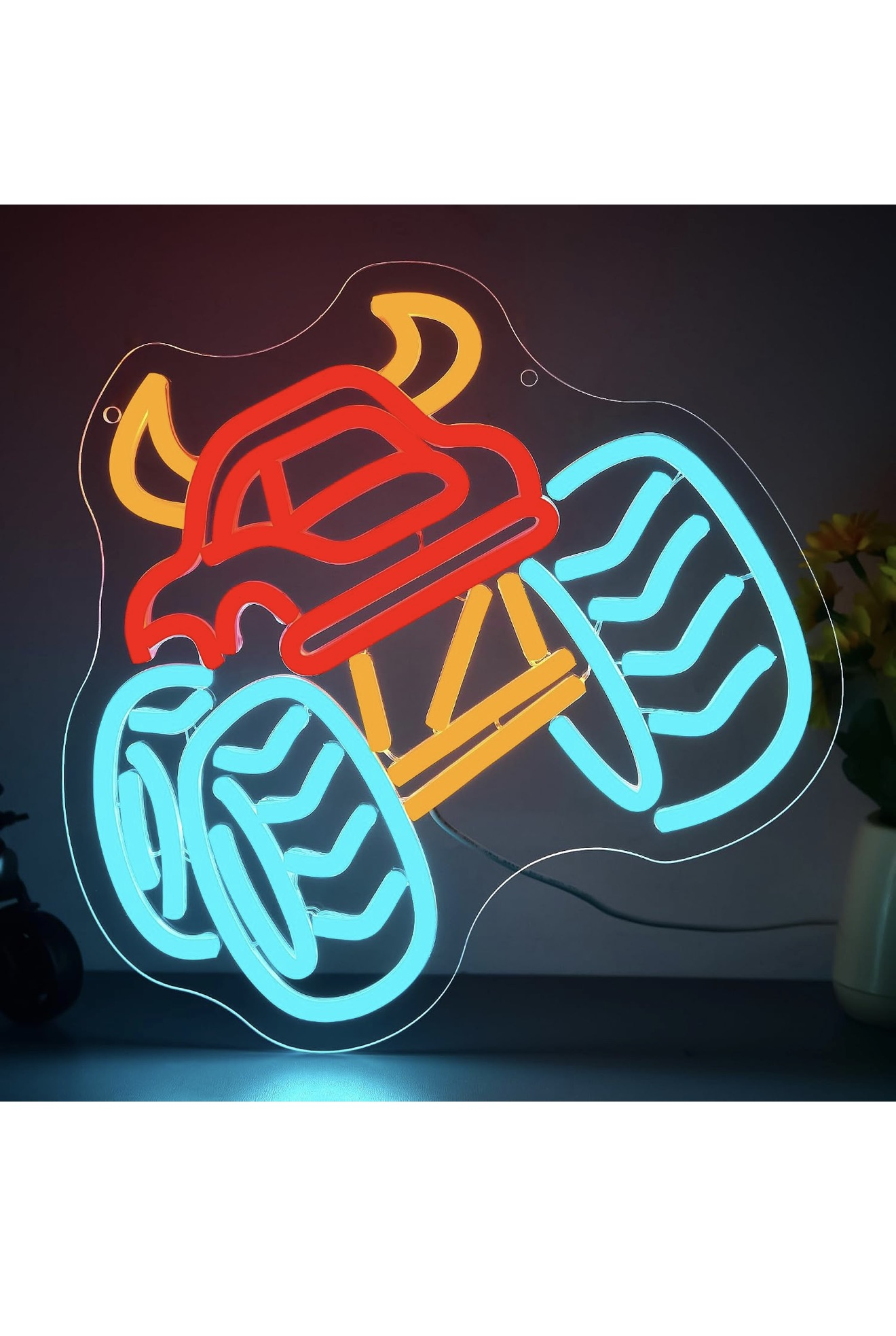 Monster Truck Neon LED Wall Light USB Red Blue 11.2in Kids Room Sign