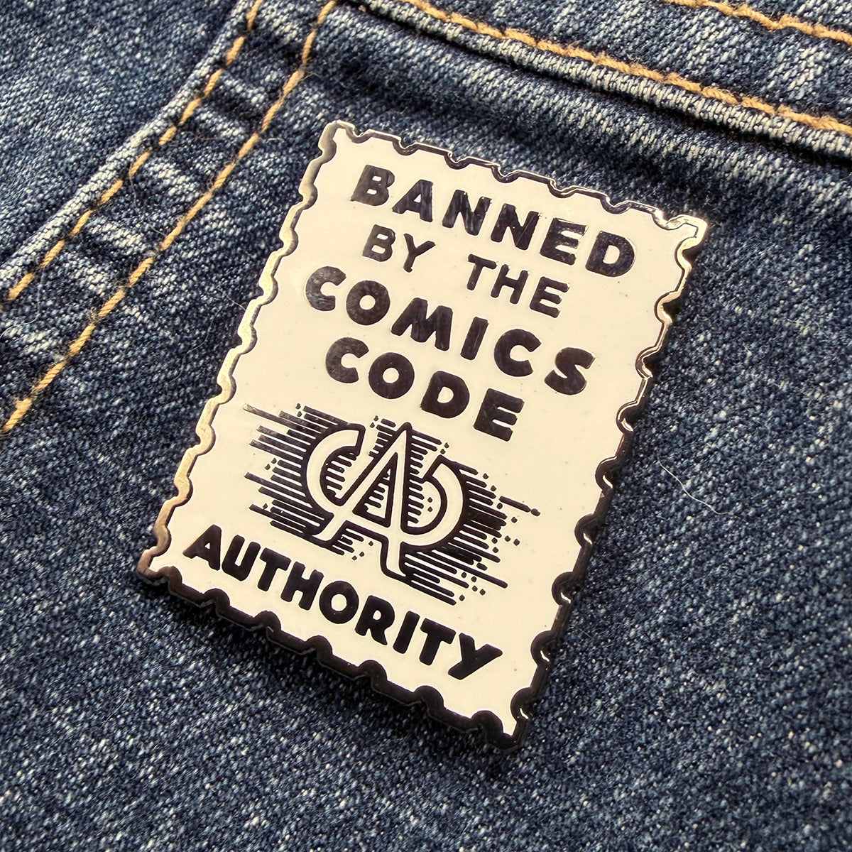 Banned By the CCA 1.5" hard enamel pin