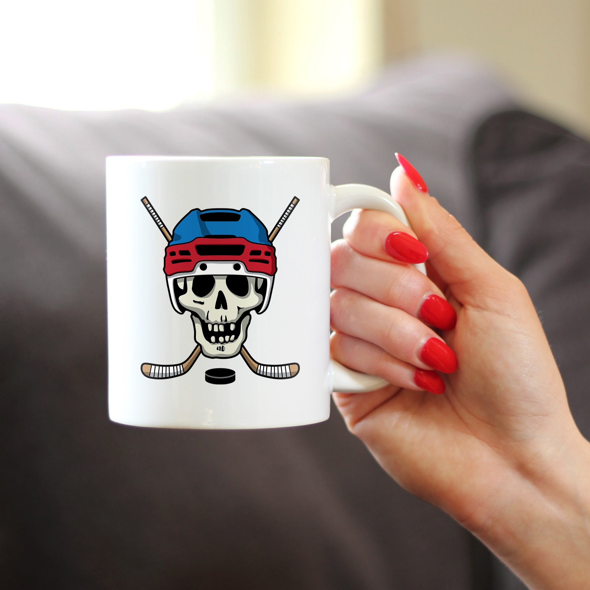 Hockey Skull Coffee Mug Hockey Gifts for Coach or Players White Ceramic Coffee Cup