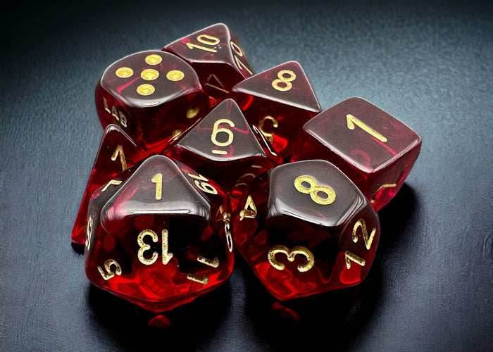 Translucent Polyhedral Crimson/gold 7-Die Set (with bonus die) - 
