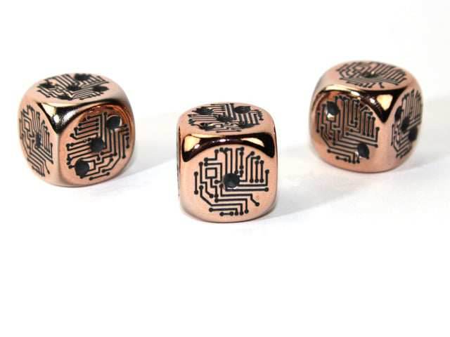 Copper Metal-Plated Over Plastic d6 Circuit Design 16mm Pipped (Price is Per Die) - 