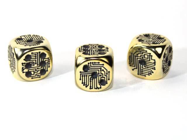 Gold Metal-Plated Over Plastic d6 Circuit Design 16mm Pipped (Price is Per Die) - 