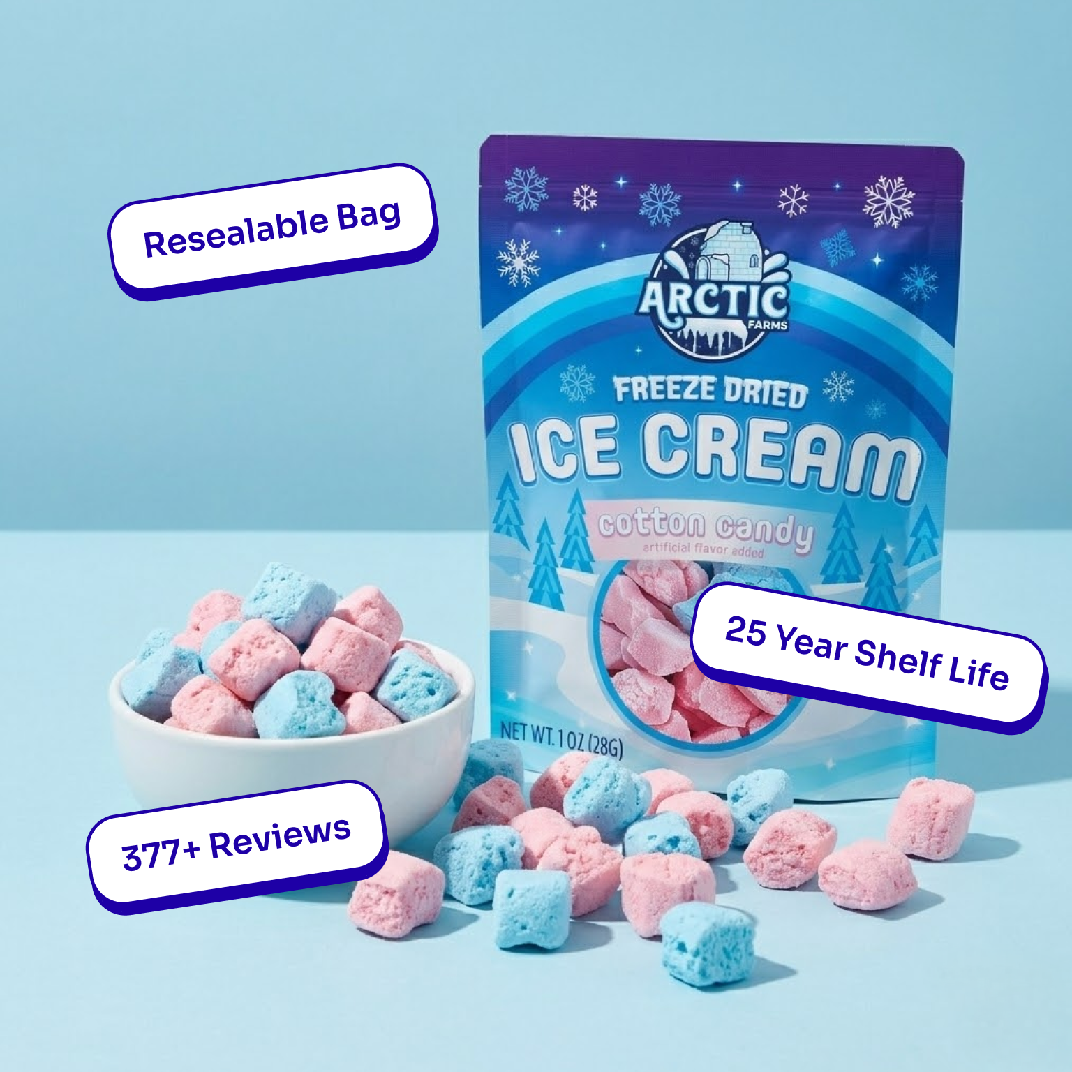 Freeze Dried Ice Cream That Does Not Melt (Bits) Cotton Candy Mix