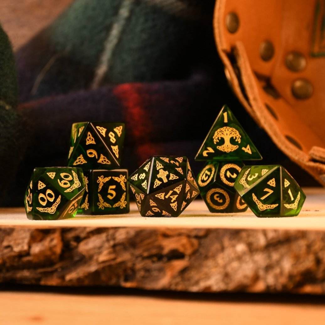 Celtic Green Glass Dice Set - Dice Around the World Collection - 