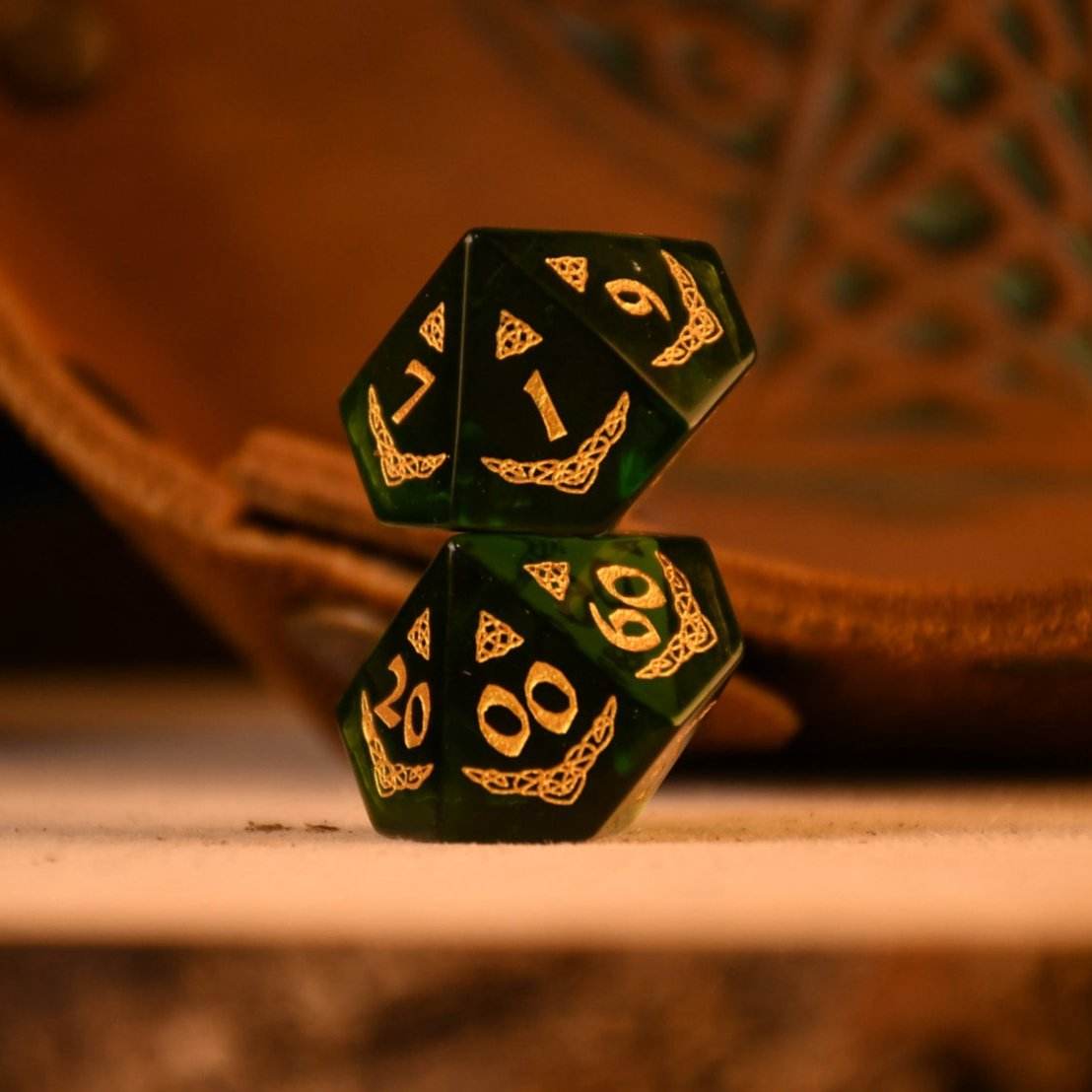 Celtic Green Glass Dice Set - Dice Around the World Collection - 