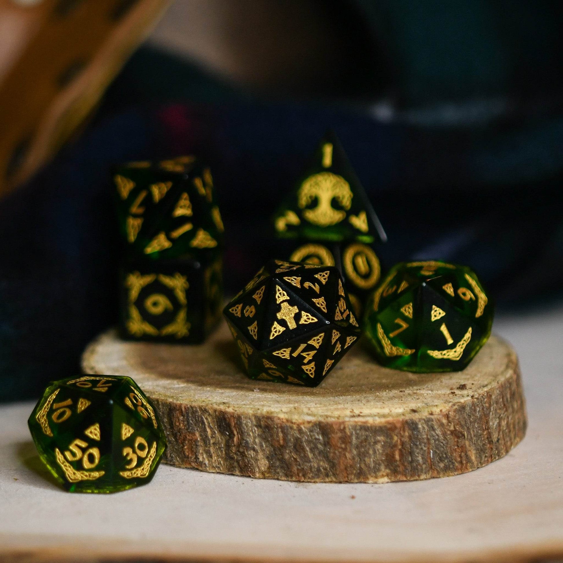Celtic Green Glass Dice Set - Dice Around the World Collection - 