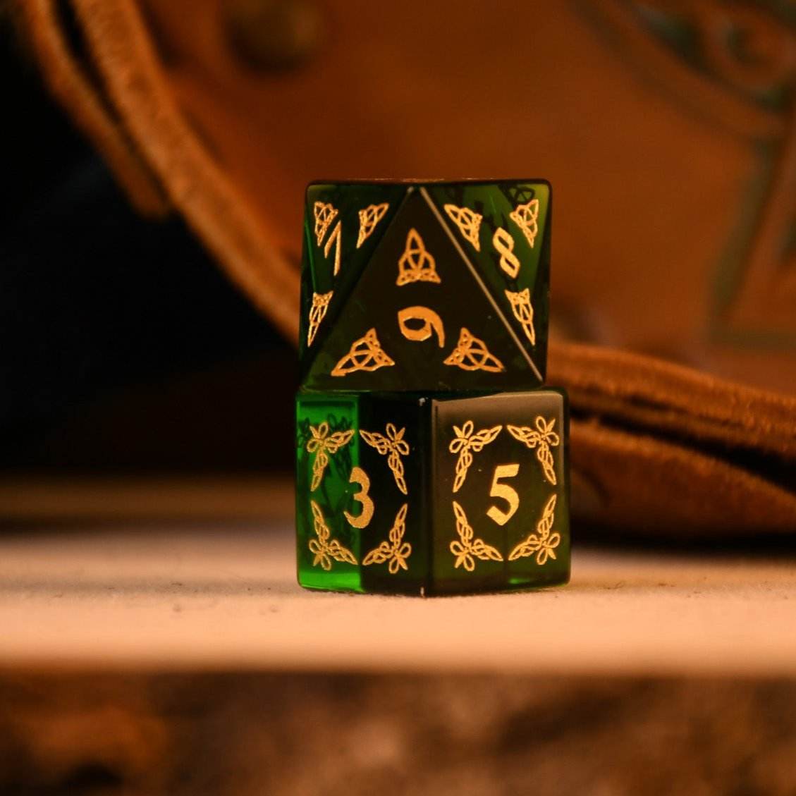 Celtic Green Glass Dice Set - Dice Around the World Collection - 