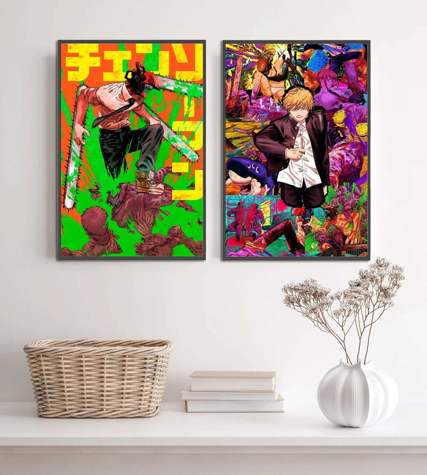 Chainsaw Man Self-adhesive Poster Wallpaper, Anime Wall Art Home Decoration Painting For Bedroom Computer Decor (Frames Not Included)