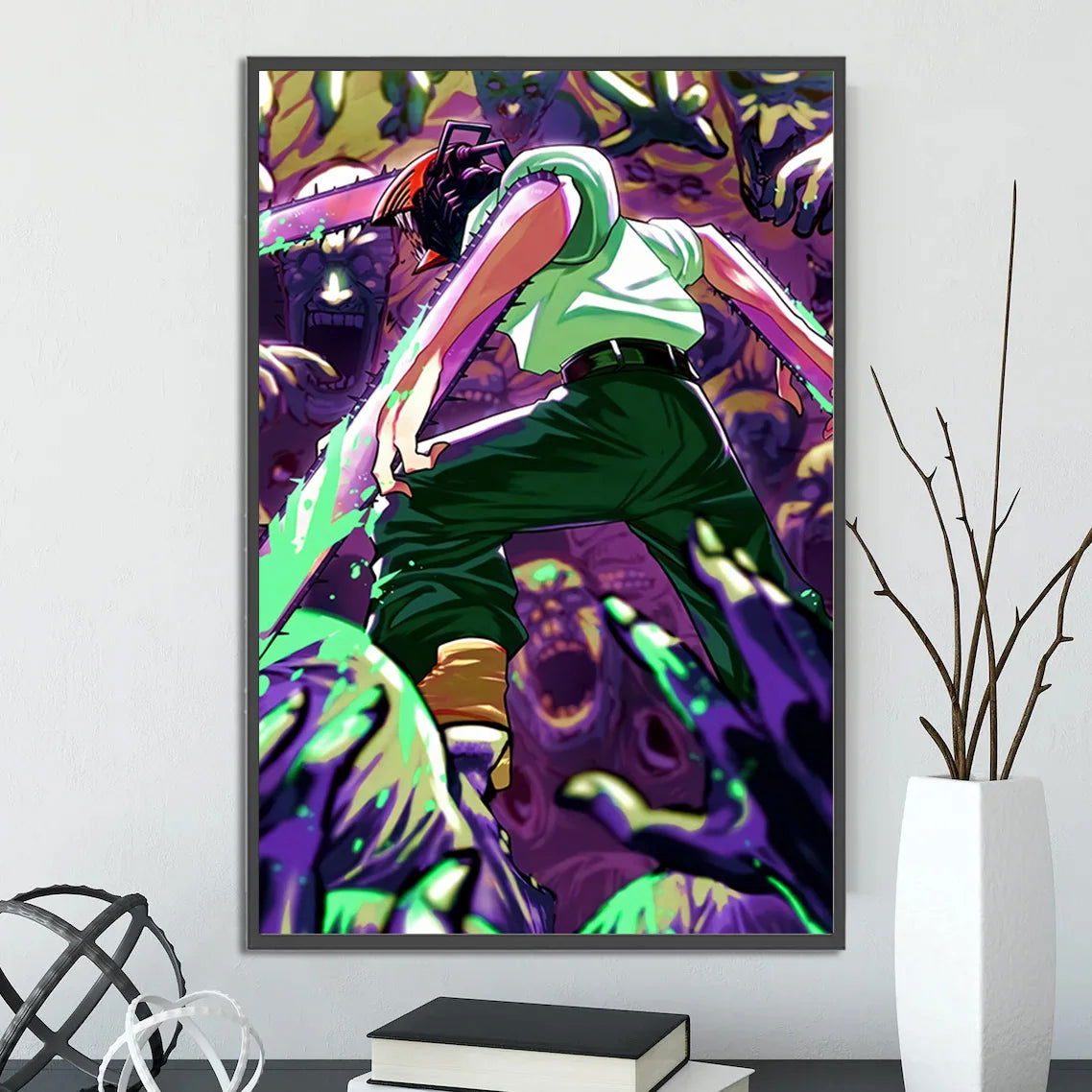 Chainsaw Man Self-adhesive Poster Wallpaper, Anime Wall Art Home Decoration Painting For Bedroom Computer Decor (Frames Not Included)