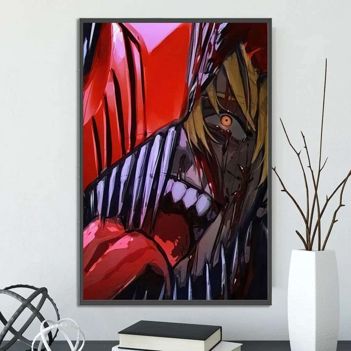 Chainsaw Man Self-adhesive Poster Wallpaper, Anime Wall Art Home Decoration Painting For Bedroom Computer Decor (Frames Not Included)