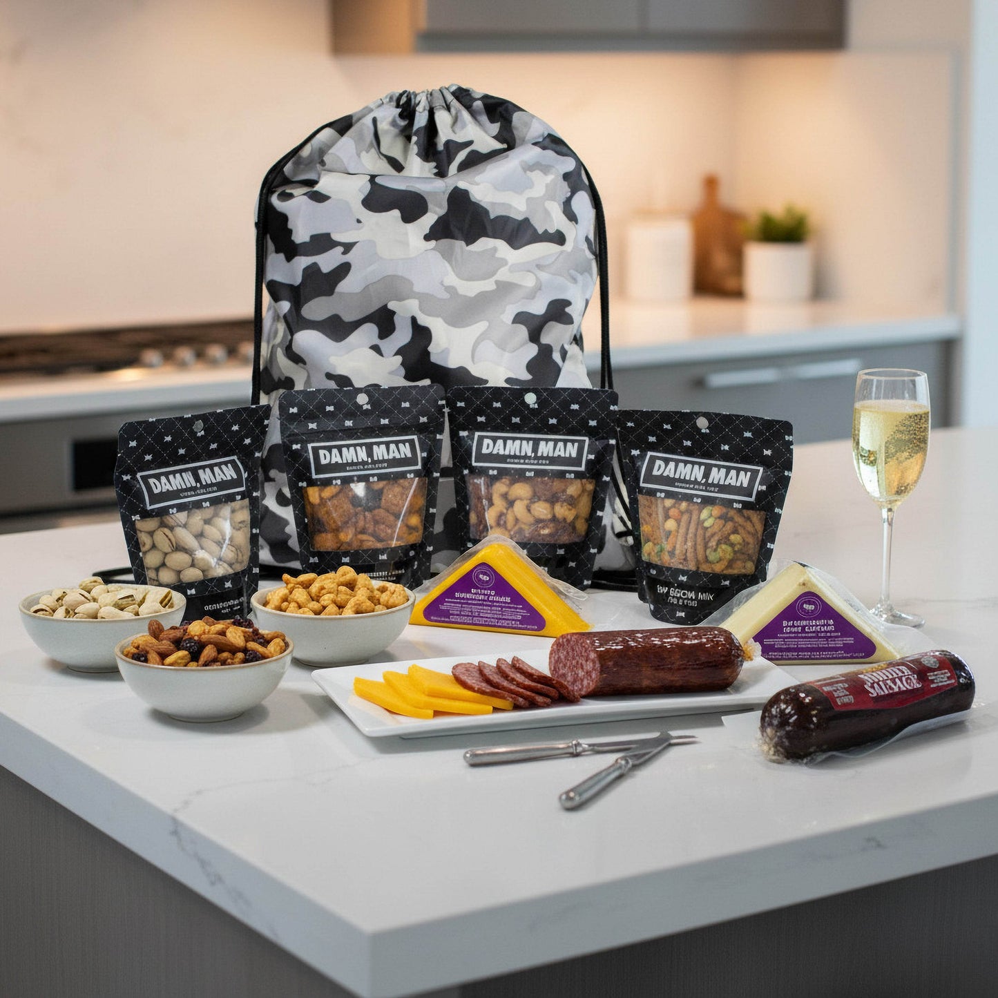 Charcuterie Meat & Cheese Gift Bag – Standard or Deluxe | Gourmet Snacks & Mixed Nuts - Deluxe