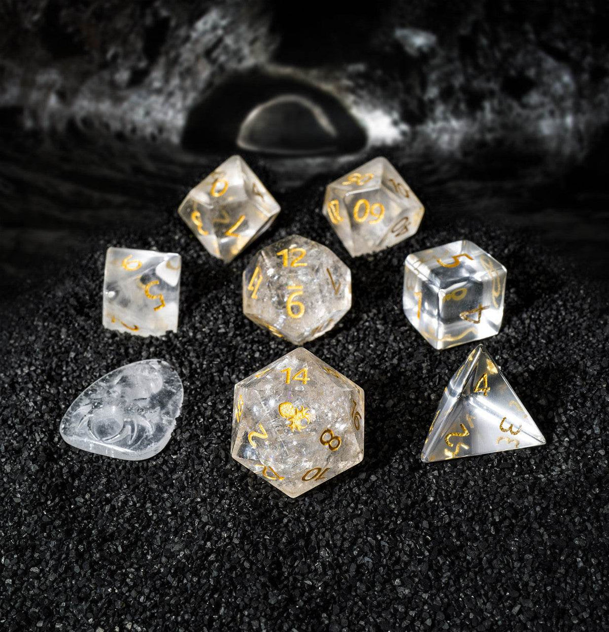 Kraken Dice - Clear Quartz Semi-Precious 8pc Dice Set for RPGs - 