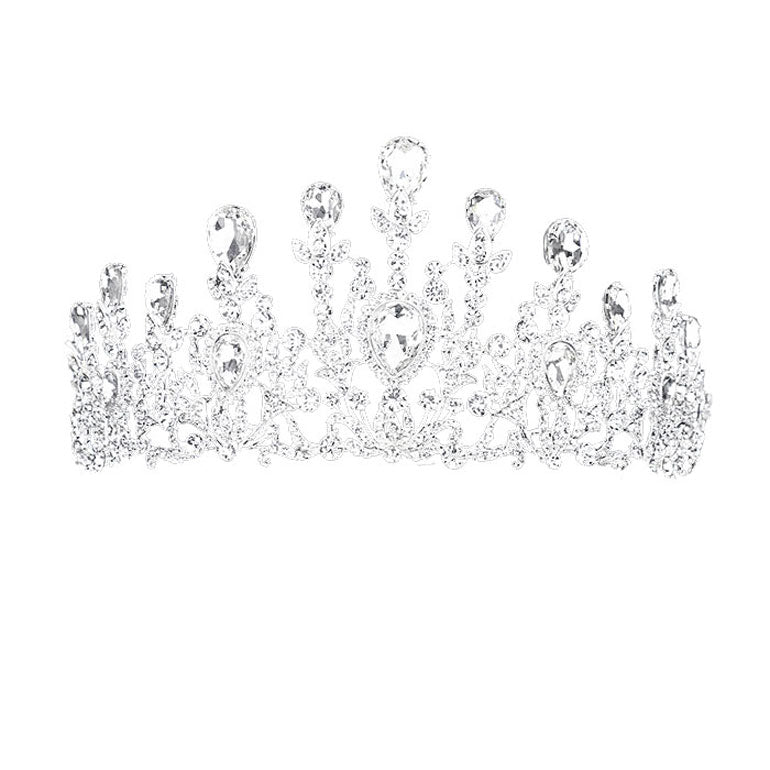 Crystal Teardrop Detail Bubble Stone Pave Marquise Tiara