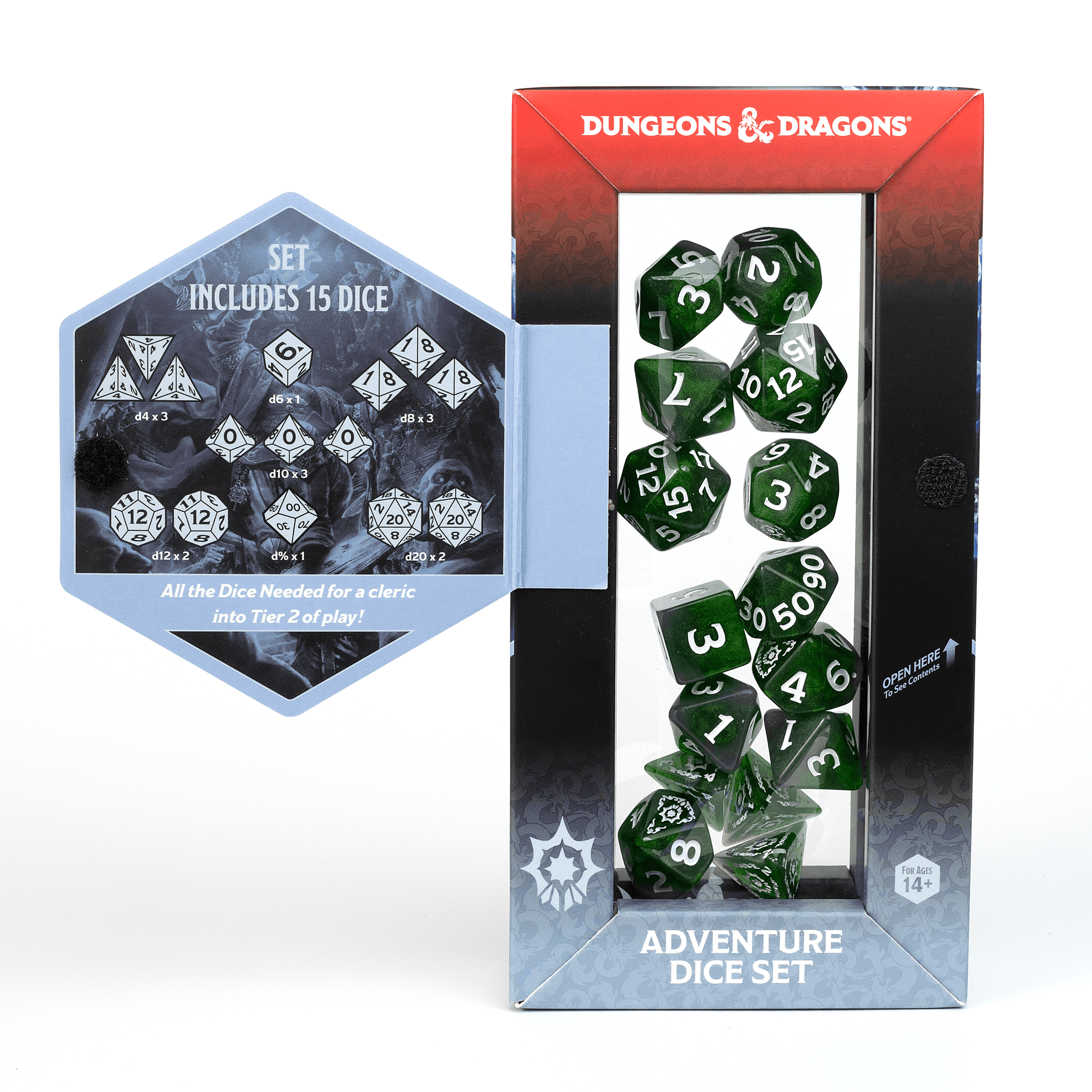 D&D Adventure Dice Set - Cleric Edition | Green 15pc Collection - 