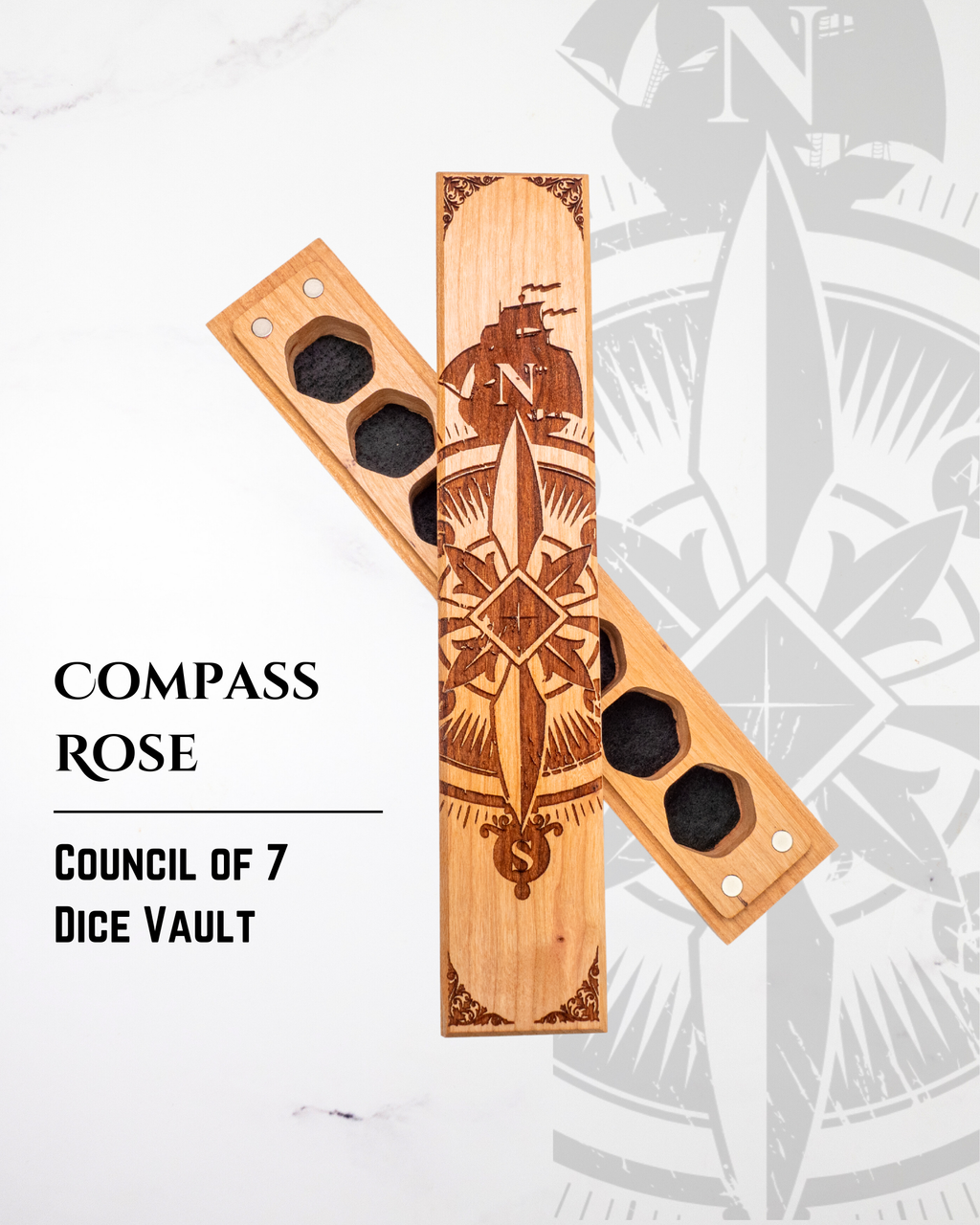 Compass Rose | Engraved Council of 7 Dice Vault