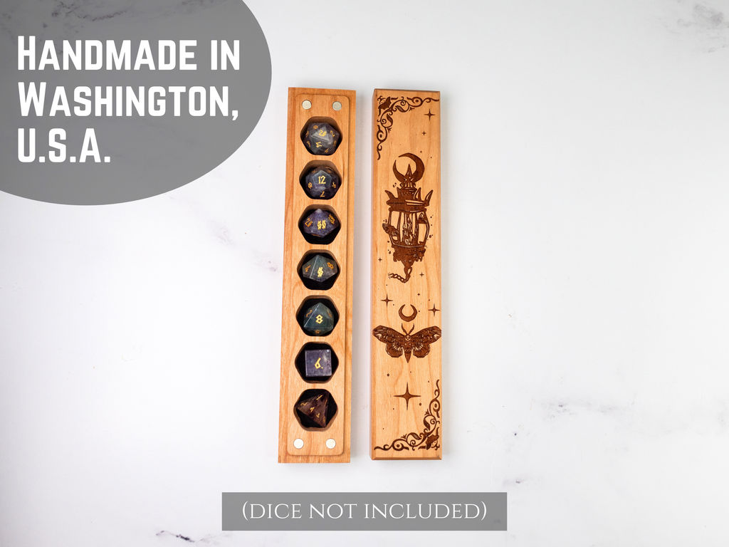 Gothic Moon Moth | Engraved Council of 7 Dice Vault