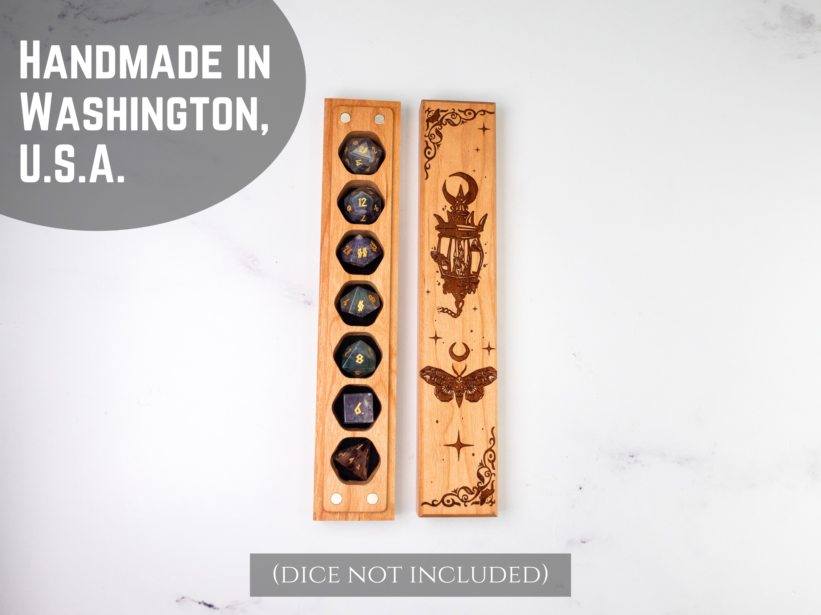 Gothic Moon Moth | Engraved Council of 7 Dice Vault