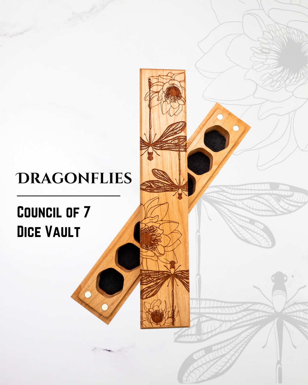 Dragonflies | Engraved Council of 7 Dice Vault