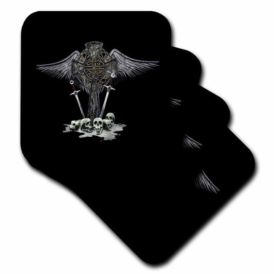 3dRose A Fantasy Style Celtic Cross with Swords and a Pile of Skulls. - Coasters (CST_358272)