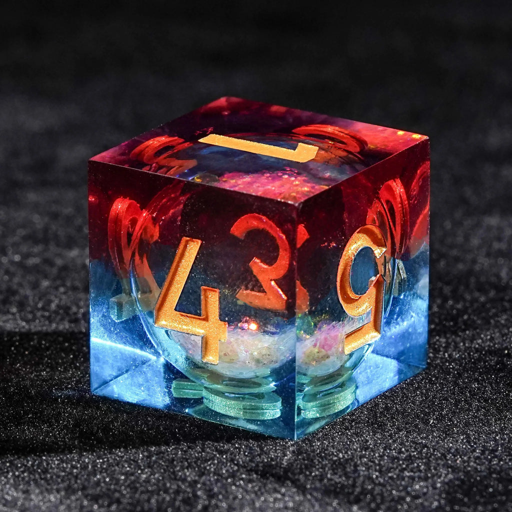 Colorful Glitter Core Quicksand Resin DND Dice Set + Gold Font
