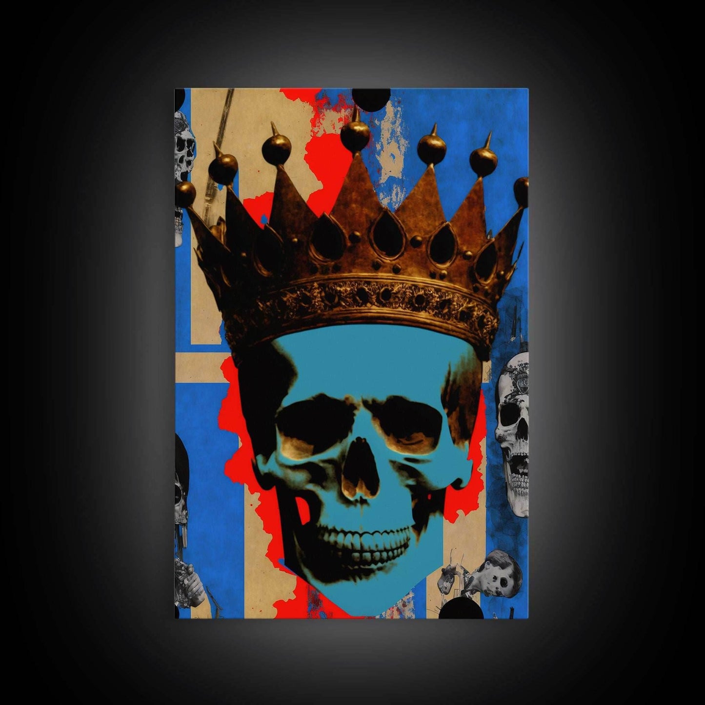 Skull With The Gold Crown, Framed Canvas Print, Unique Fantasy Undead Wall Art - 8x12 Inches / Gallery Wrap Canvas - Ready To Hang