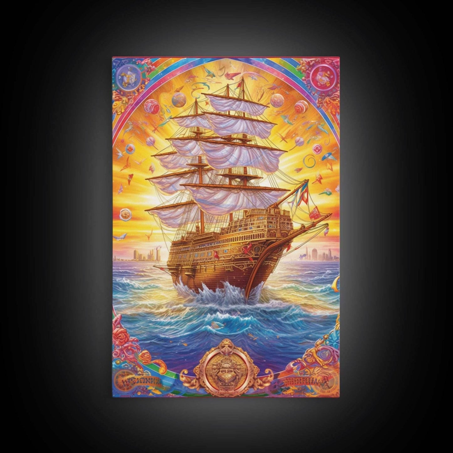 Filigree Pirate Ship Plaque Art, Framed Canvas Print, Fantasy Wall Art, Wall Decor, Pirate Wal Art, Gift For Him, Kid's Room - 8x12 Inches / Gallery Wrap Canvas - Ready To Hang
