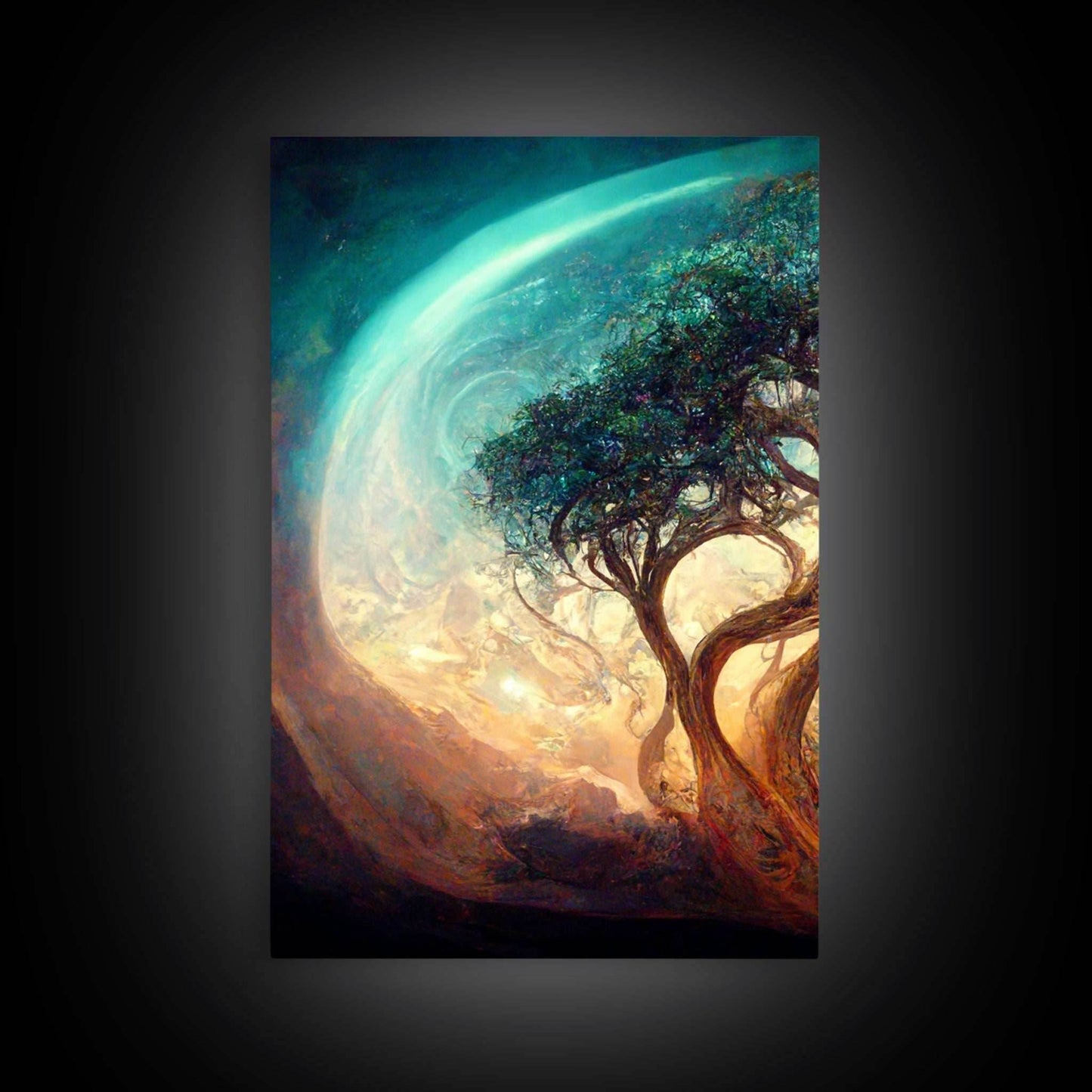 Yggdrasil Tree of Life, Nordic Viking Fantasy Art, Ready To Hang Canvas Print, Cool Living Room Wall Art Decor - 8x12 In. - 3 Pieces / Stretched Canvas