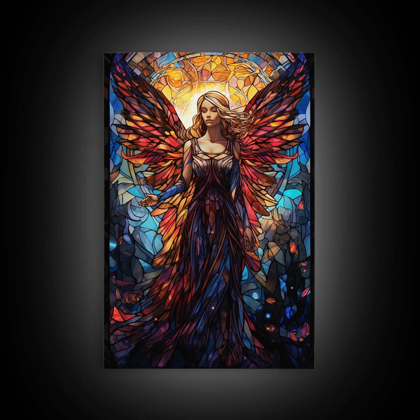 Angel, Fantasy Art, Angel Wings, Canvas Print, Wall Hanging, Portrait Art, Stained Glass Art, Housewarming Gift, Bedroom Teen Girl Art - 8x12 Inches / Gallery Wrap Canvas - Ready To Hang