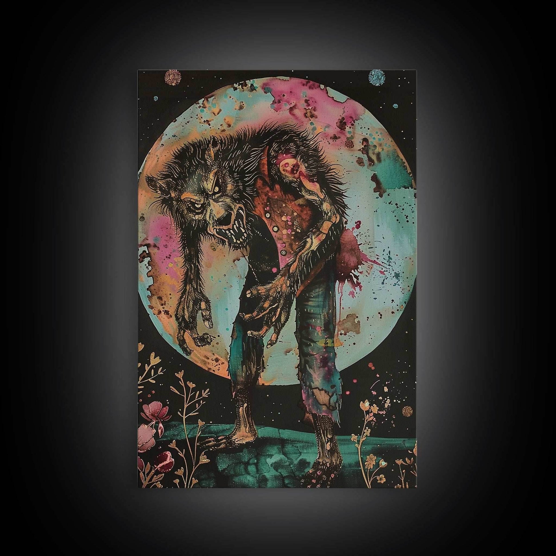 Halloween Werewolf Transformation, Framed Canvas Print, Wall Art, Home Decor, Spooky Artwork, Monster Decor, Halloween Decor, Fantasy Art - 8x12 Inches / Gallery Wrap Canvas - Ready To Hang